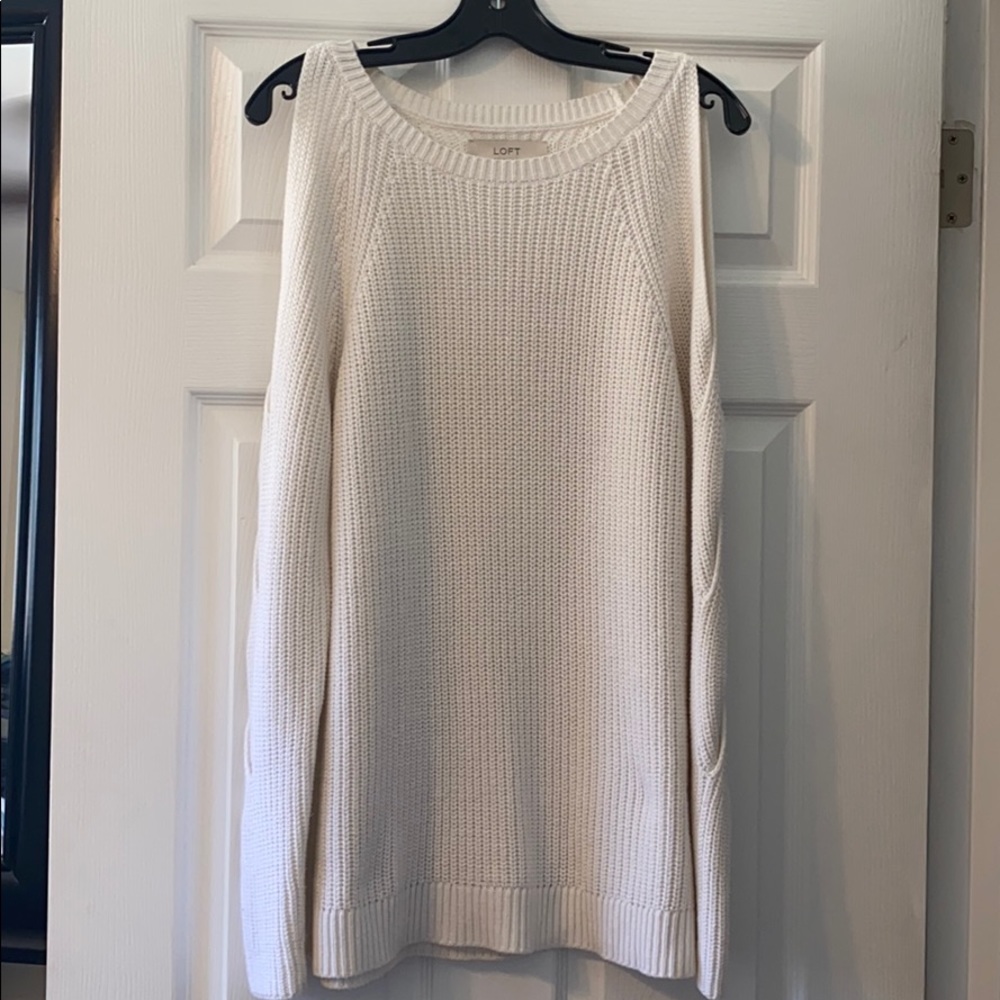 Ann Taylor Loft White Cold Shoulder Knit Sweater